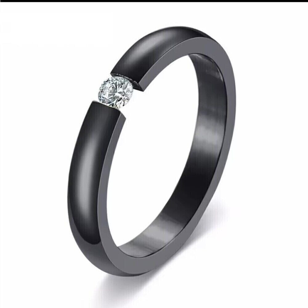 14k Silver Ring over steel CZ Stone‎ 316L Steel Band Minimalist Stacking Ring